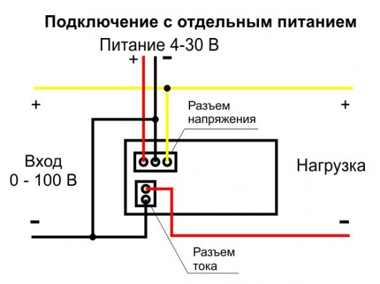 Индикатор тока и напряжения 10 А 100 В красный/голубой