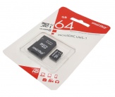 Карта памяти microSD 64 Гб Smartbuy, класс 10 UHS, c адаптером