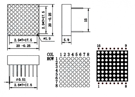 Матрица светодиодная 8x8 красная 0788AS