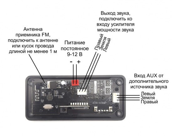 Модуль MP3/Bluetooth/FM плеер с пультом AVN-41BT-A